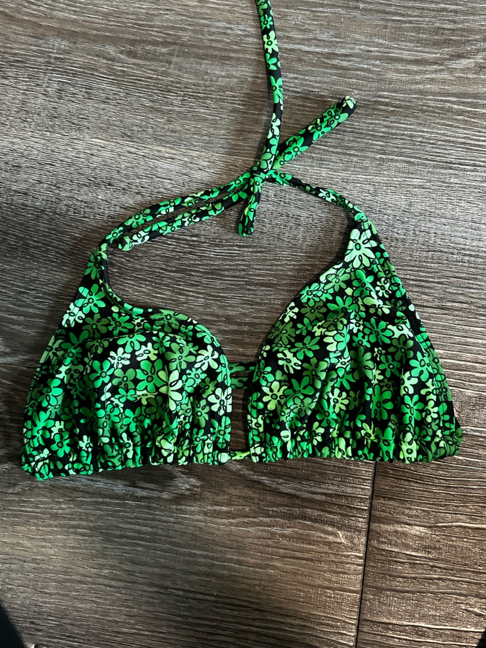 Green Floral Halter Bikini Top - Jamaican Style